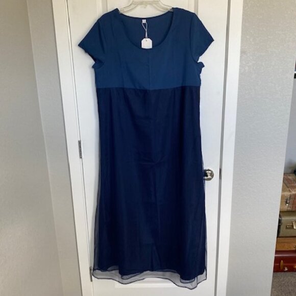 NWT Blue Color Block Short Sleeve Midi Dress Large - Picture 8 of 11